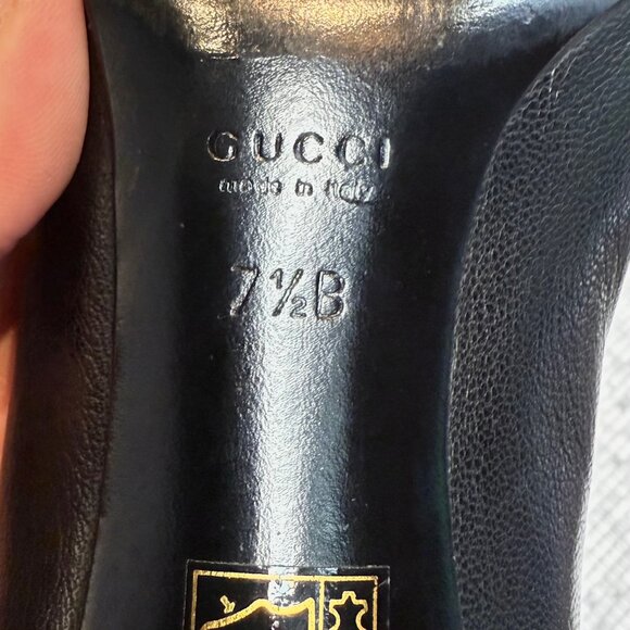 Gucci Black Leather Web Stripe Interlocking GG Pumps - Picture 8 of 13